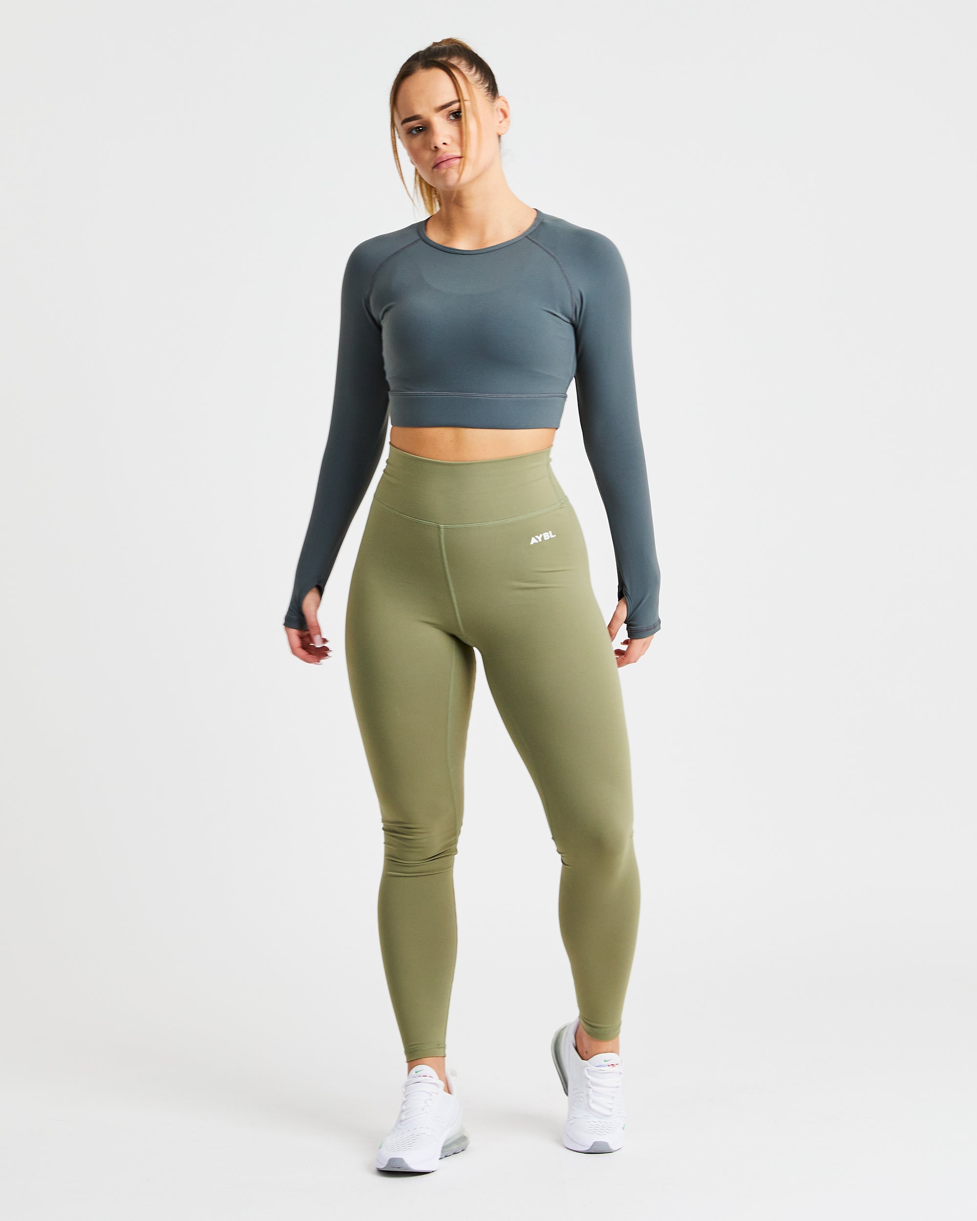 Core Long Sleeve Crop Top - Asphalt Grijs