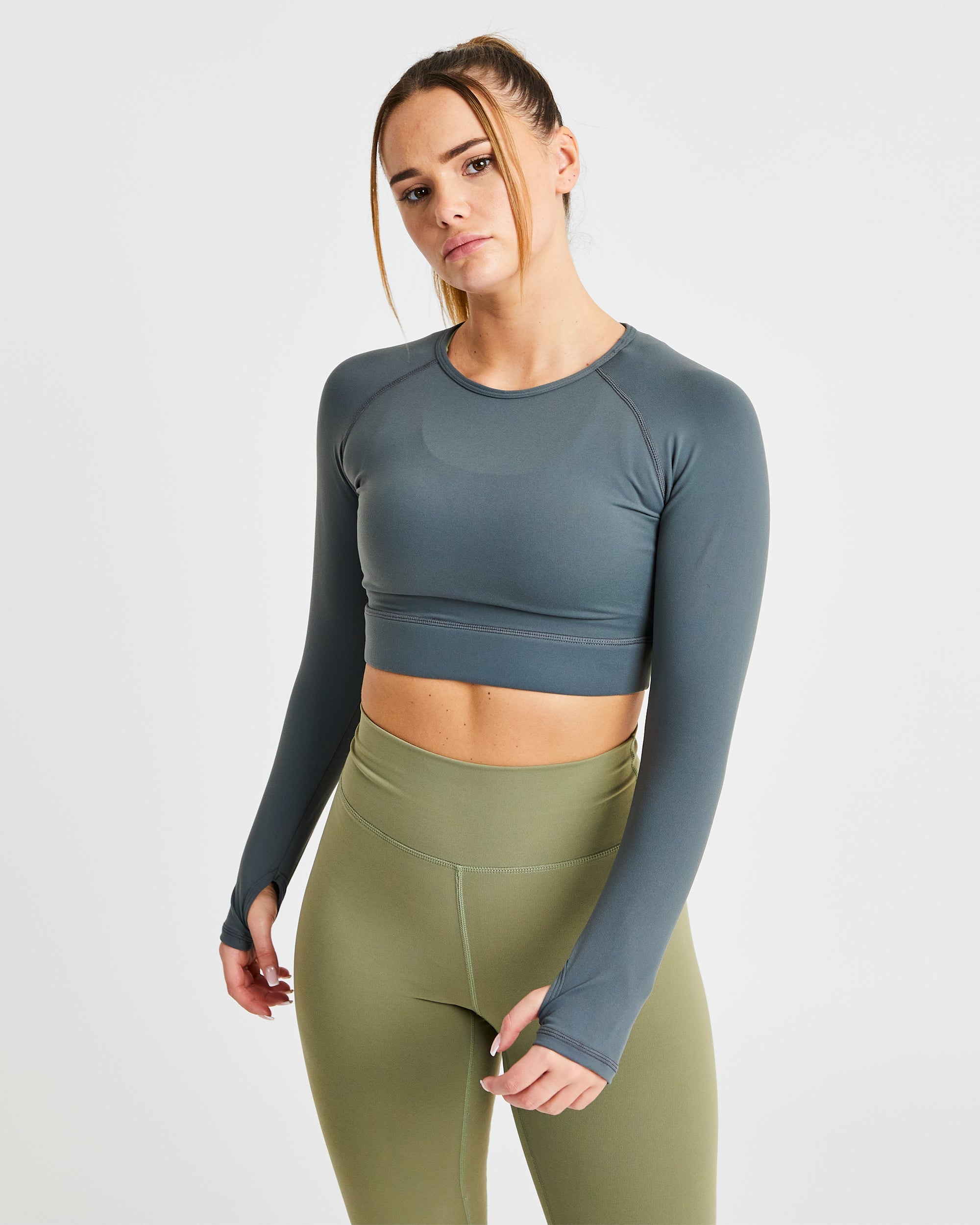 Core Long Sleeve Crop Top - Asphalt Grijs