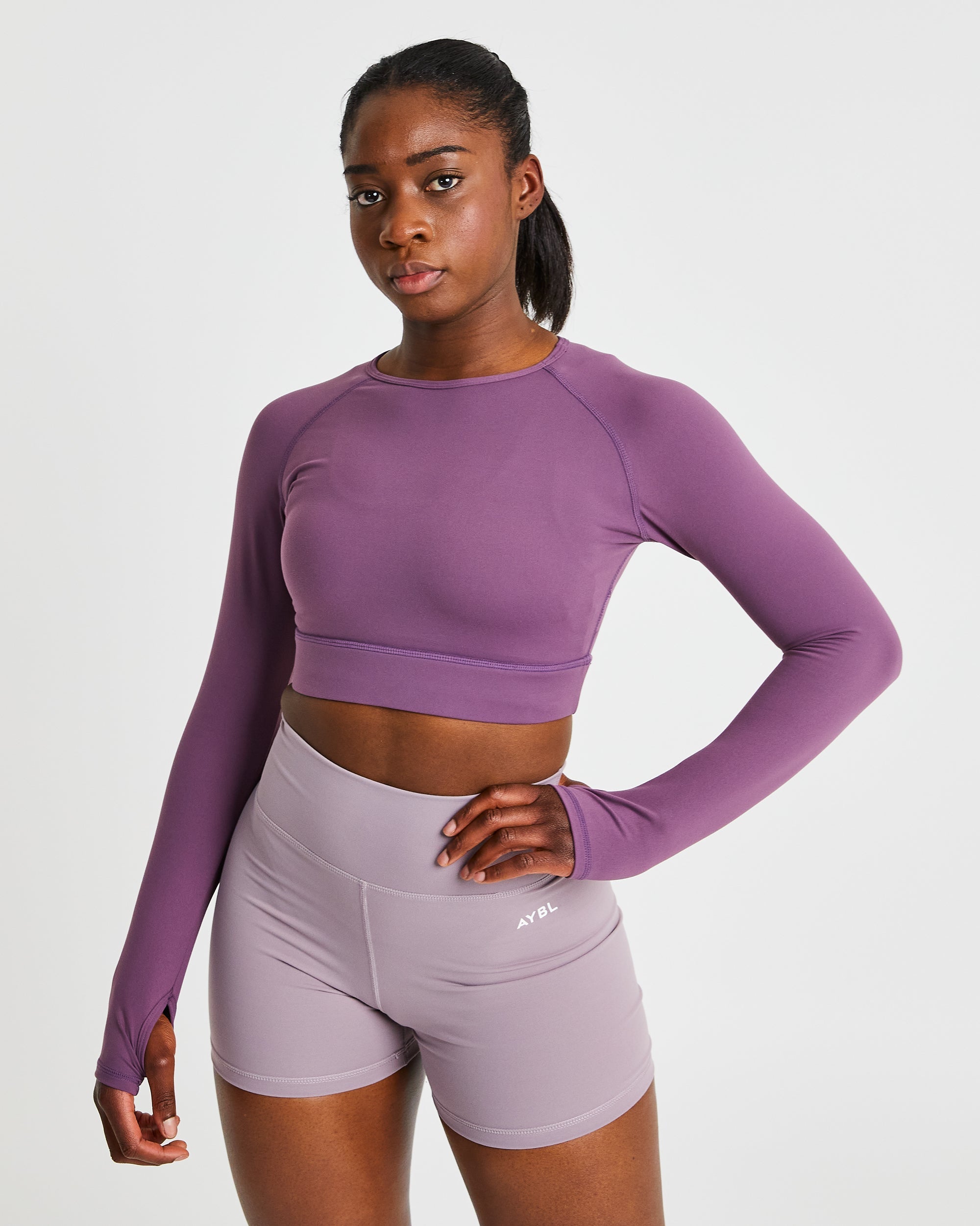 Core Long Sleeve Crop Top - Paars