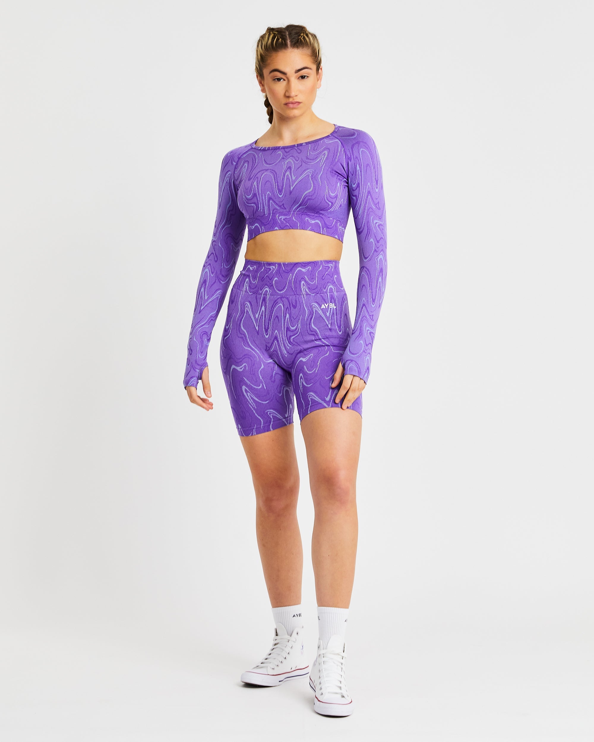 Velocity Seamless Long Sleeve Crop Top - Paars