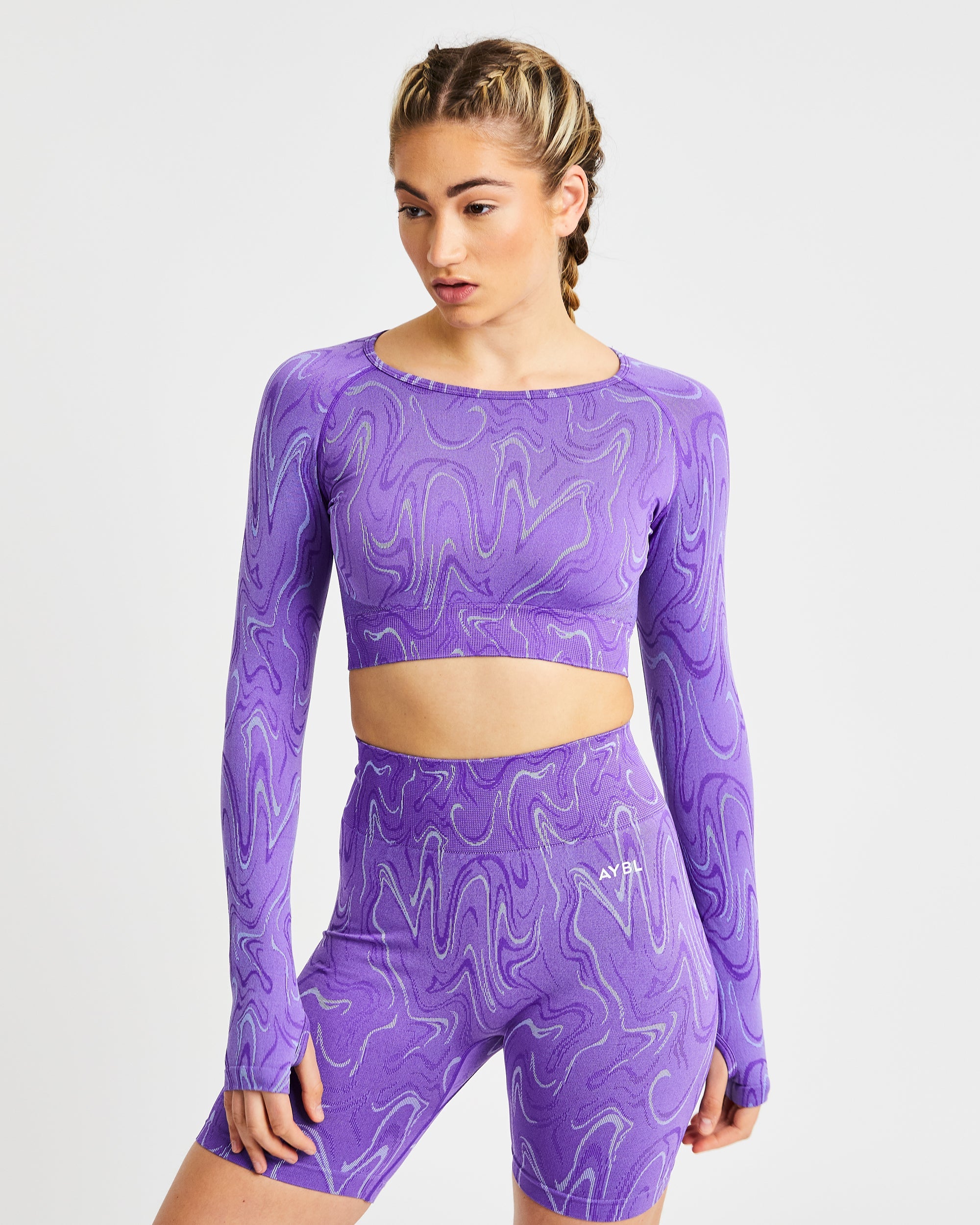 Velocity Seamless Long Sleeve Crop Top - Paars