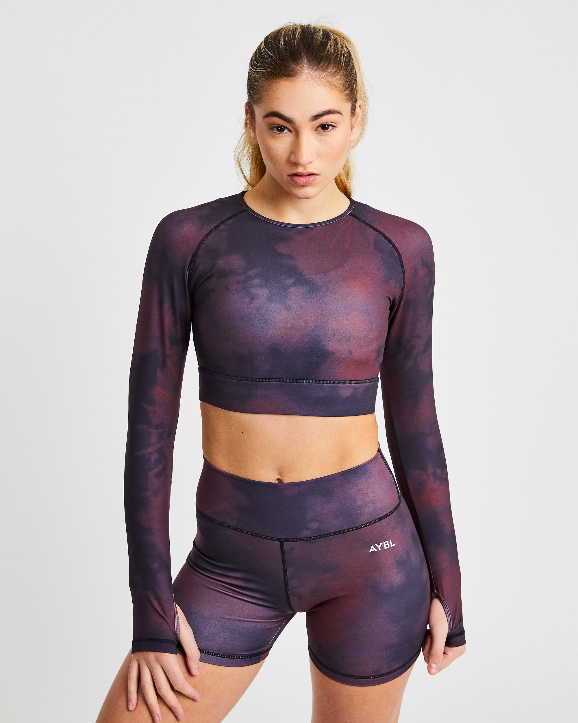 Core Long Sleeve Crop Top - Fire Rood Tie Dye