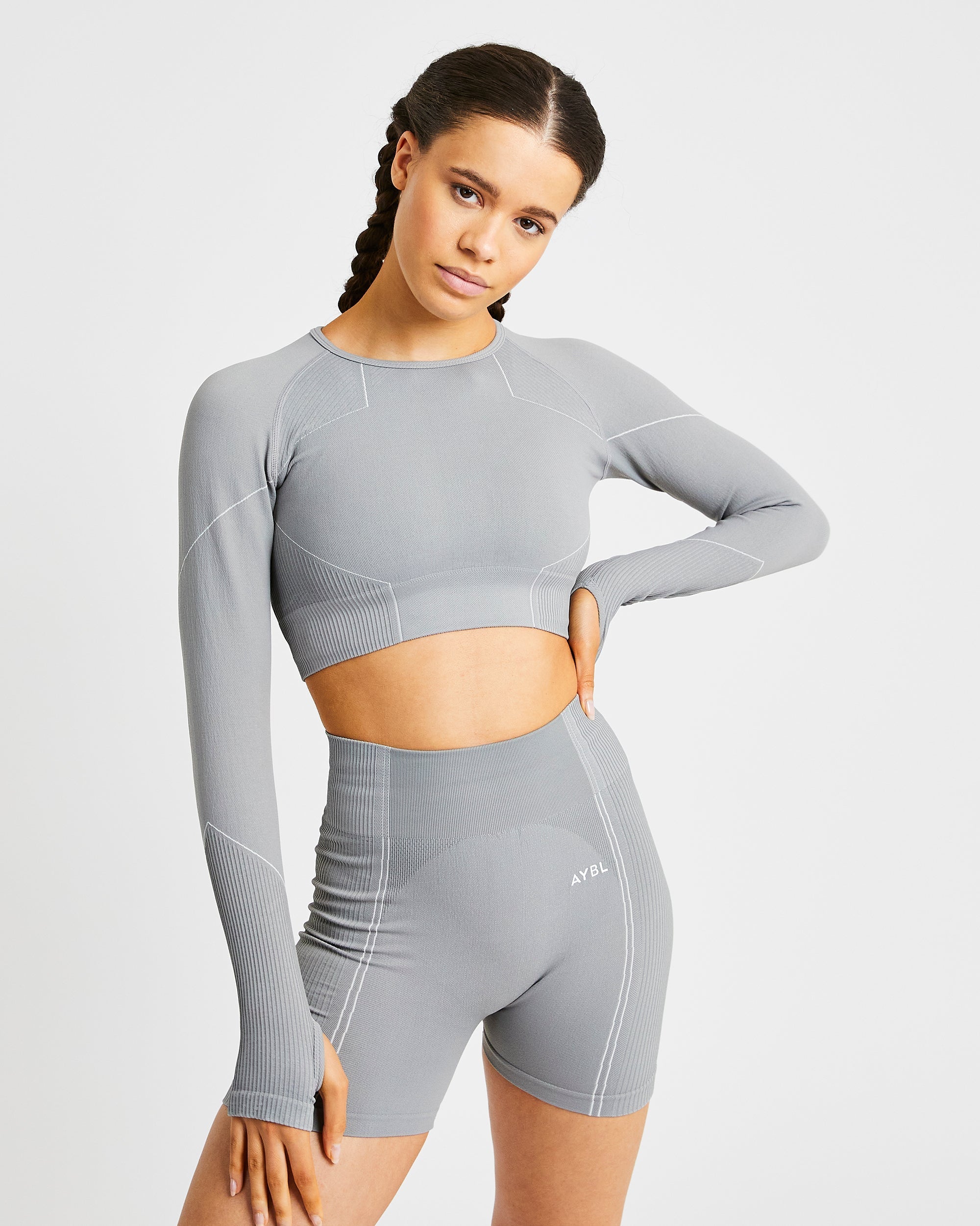 Reflex Seamless Long Sleeve Crop Top - Grijs