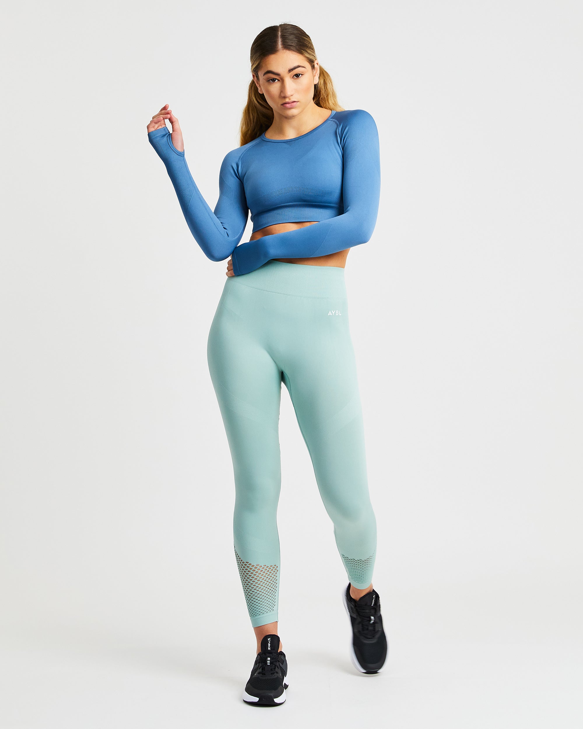 Reform Seamless Long Sleeve Crop Top - Petrol Blauw