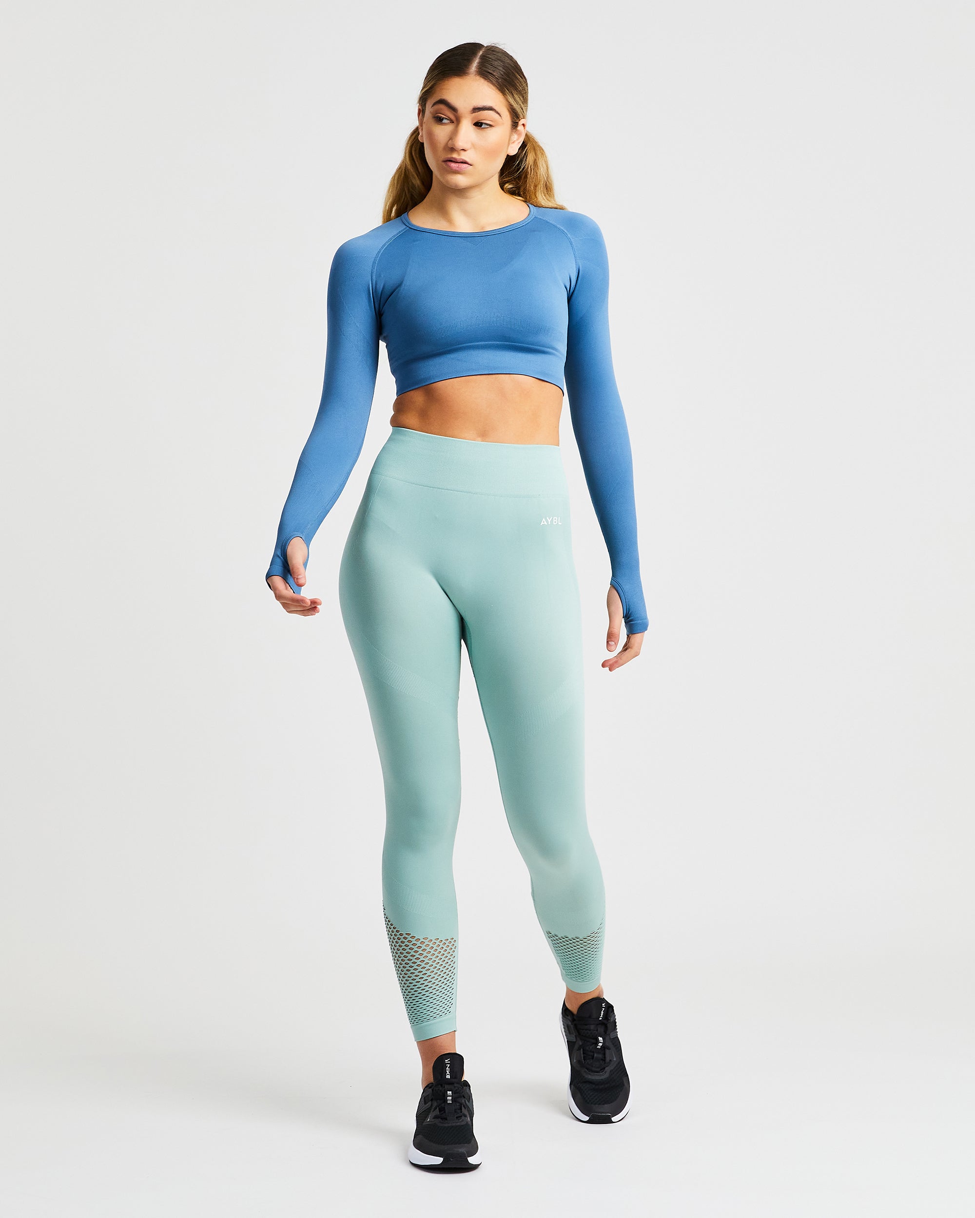 Reform Seamless Long Sleeve Crop Top - Petrol Blauw