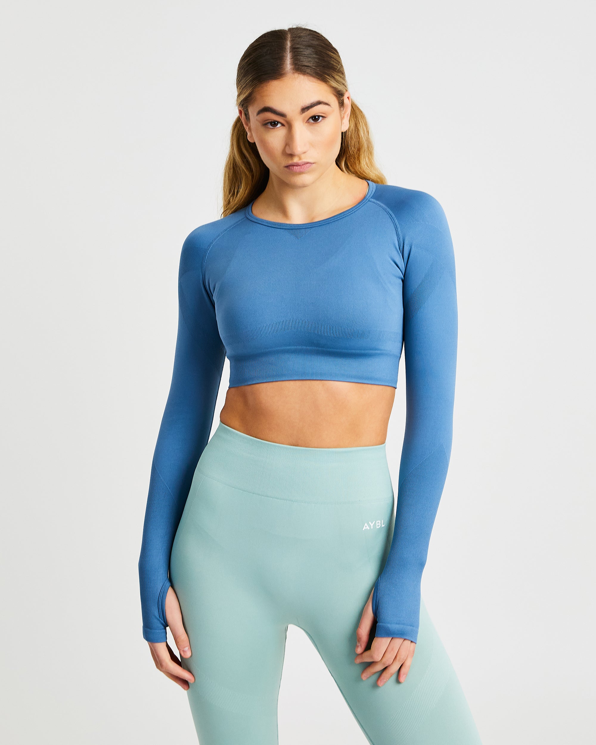 Reform Seamless Long Sleeve Crop Top - Petrol Blauw