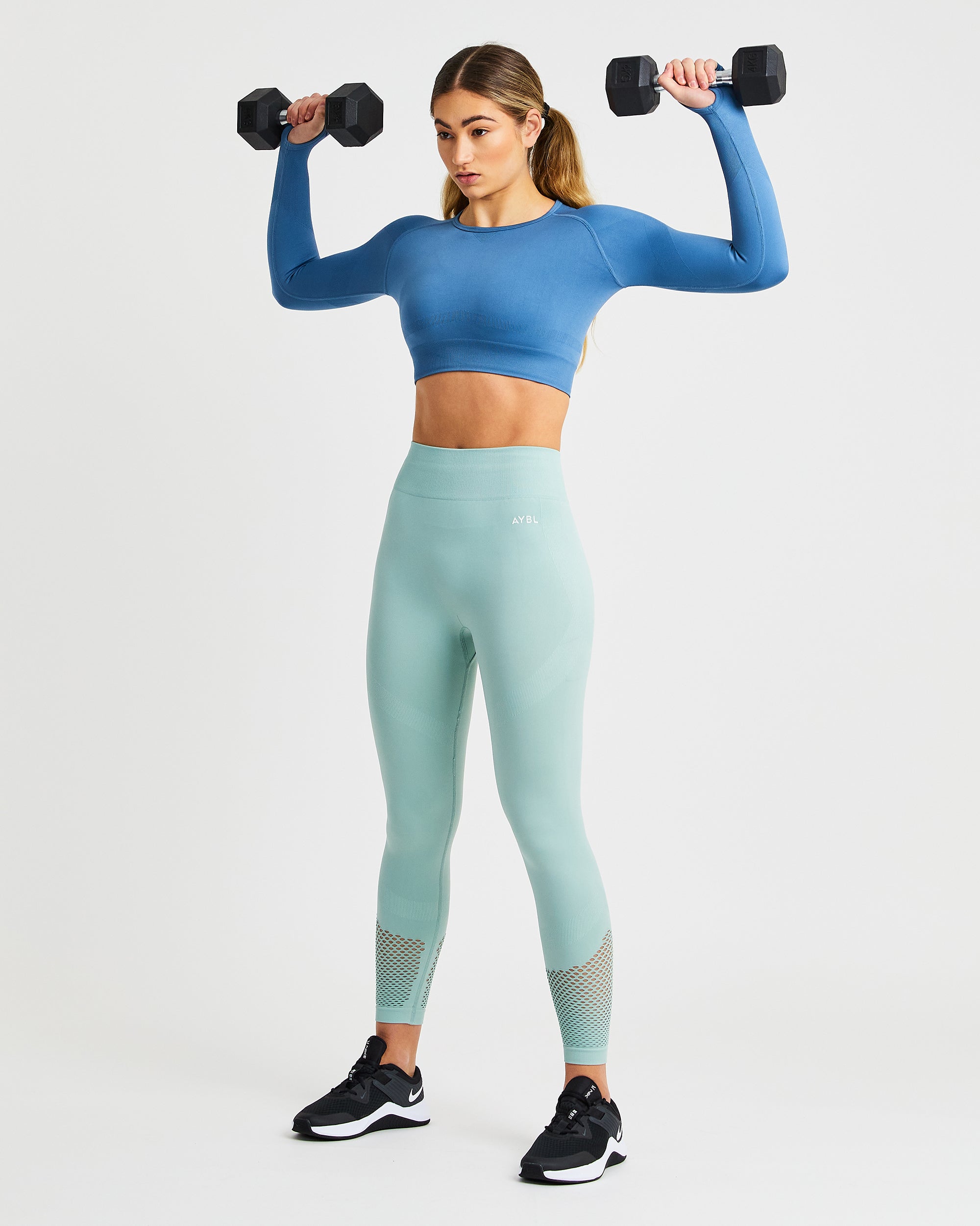 Reform Seamless Long Sleeve Crop Top - Petrol Blauw