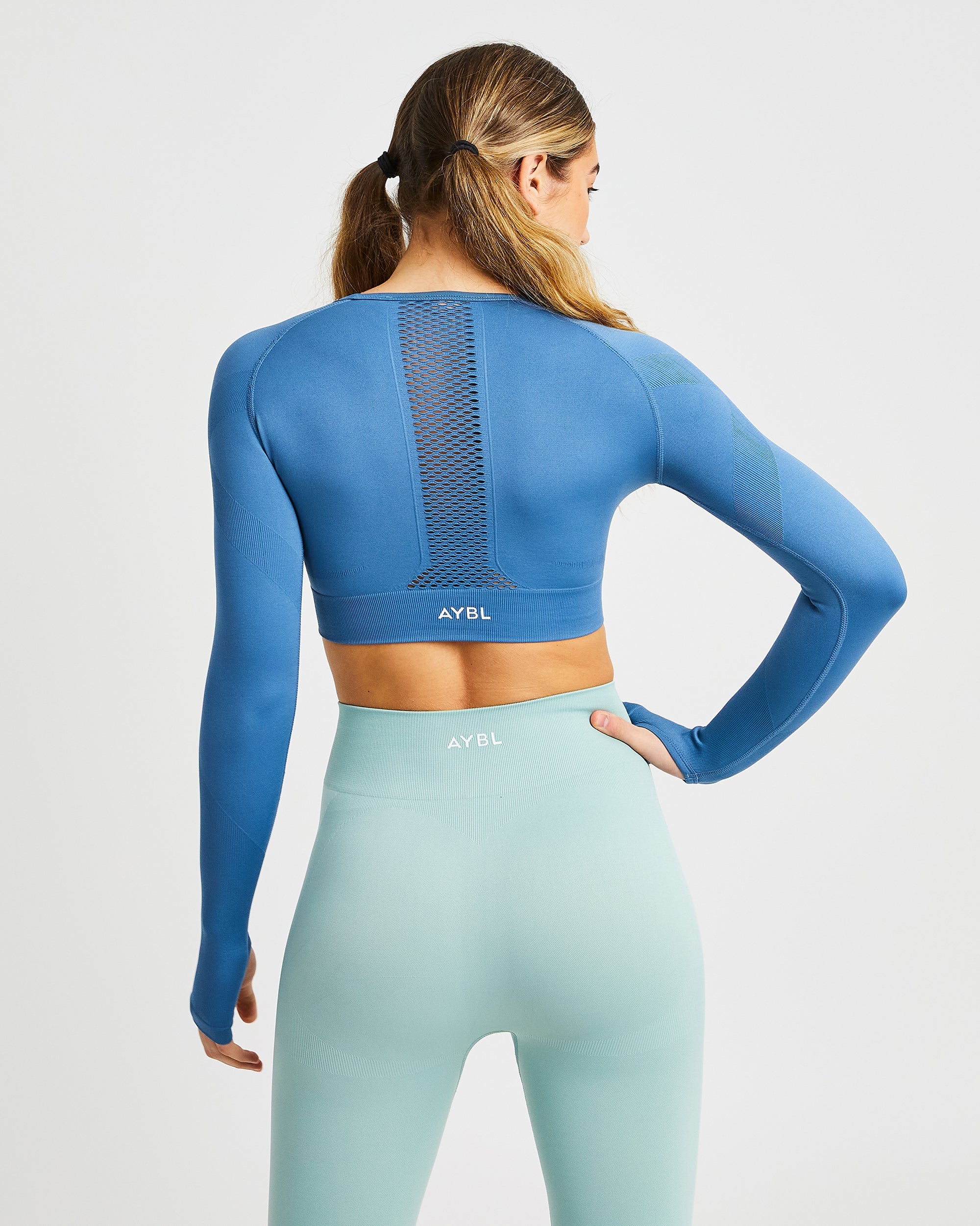 Reform Seamless Long Sleeve Crop Top - Petrol Blauw