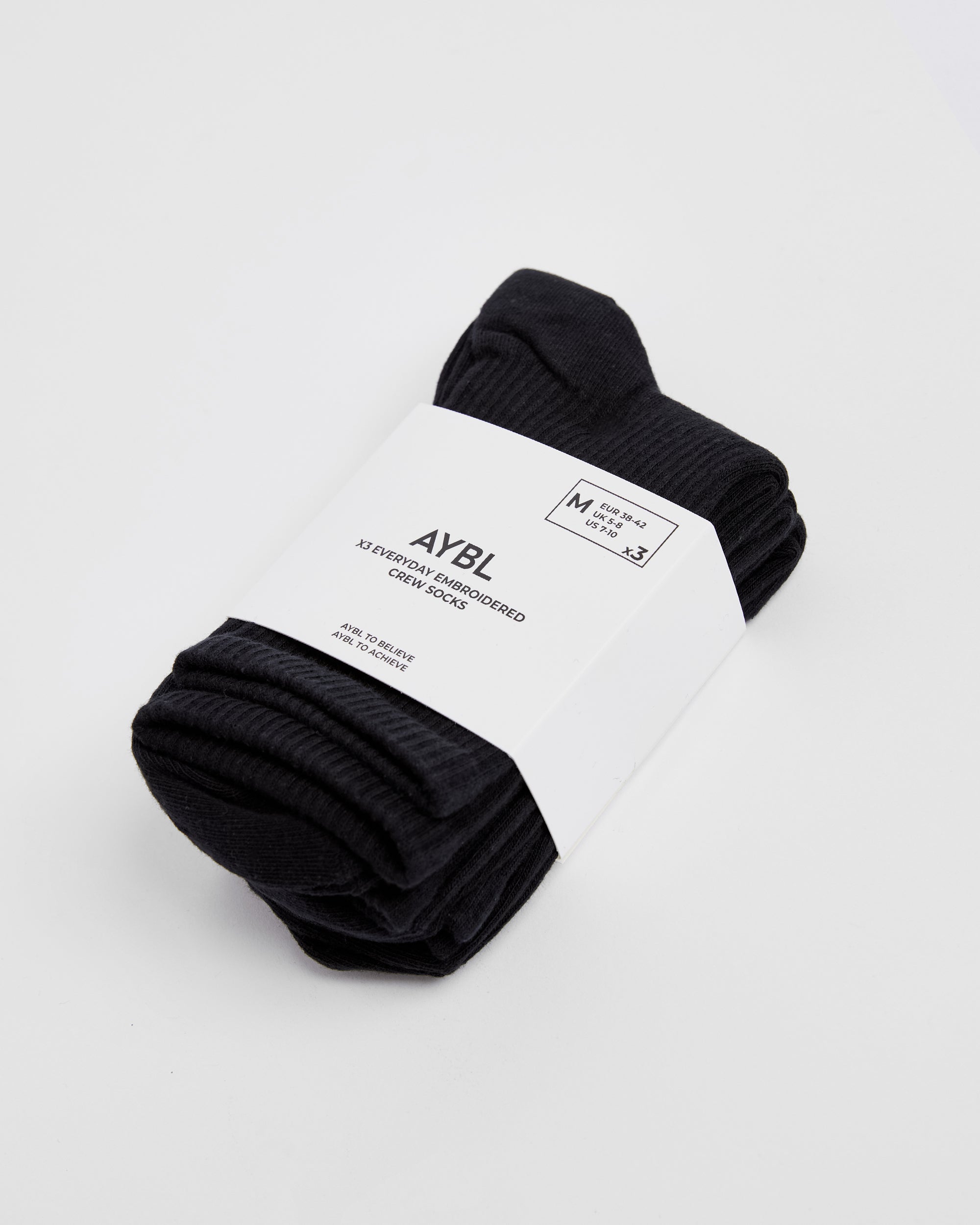 Everyday Embroidered Crew Socks (3 Pack) - Zwart