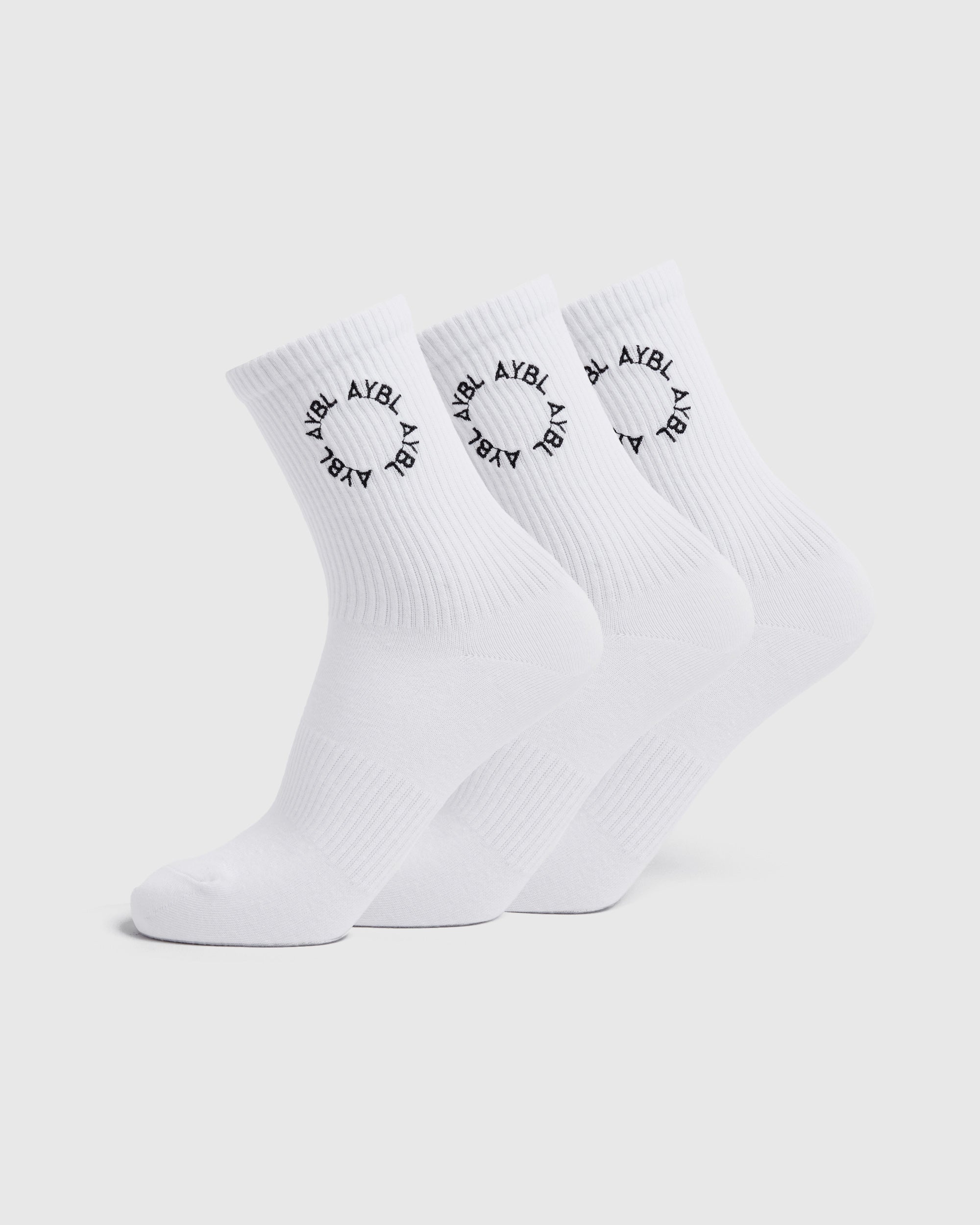 Everyday Embroidered Crew Socks (3 Pack) - Wit